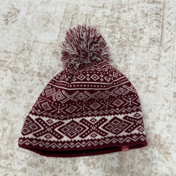 Krimson Klover Hat Beanie Pom Pom Womens One Size Burgundy White Fair Isle Wool - Picture 7 of 8